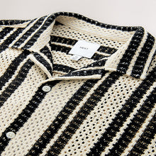 Load image into Gallery viewer, Monochrome Crochet Stripe Short Sleeve Shirt