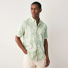 Load image into Gallery viewer, Green 100% Cotton Textured Floral Print Short Sleeve Shirt