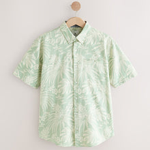 Load image into Gallery viewer, Green 100% Cotton Textured Floral Print Short Sleeve Shirt
