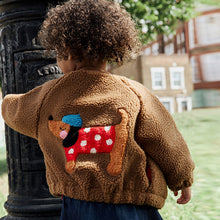 Load image into Gallery viewer, Brown Sausage Dog Borg Fleece Bomber Jacket (3mths-6yrs)