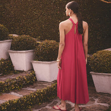 Load image into Gallery viewer, Red Halterneck Maxi Dress With Linen