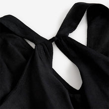 Load image into Gallery viewer, Black Halterneck Maxi Dress With Linen