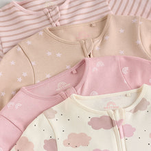 Load image into Gallery viewer, Pink 4 Pack Two Way Zip Baby Sleepsuits (0-18mths)