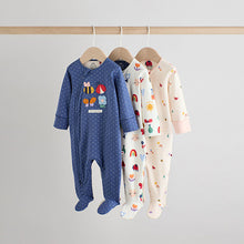 Load image into Gallery viewer, Navy Two Way Zip Baby Sleepsuits 3 Pack (0-18mths)