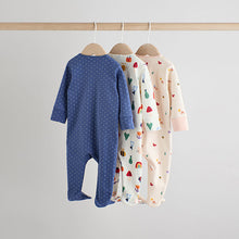 Load image into Gallery viewer, Navy Two Way Zip Baby Sleepsuits 3 Pack (0-18mths)