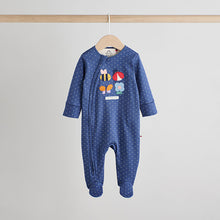 Load image into Gallery viewer, Navy Two Way Zip Baby Sleepsuits 3 Pack (0-18mths)