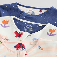 Load image into Gallery viewer, Navy Two Way Zip Baby Sleepsuits 3 Pack (0-18mths)