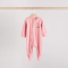 Load image into Gallery viewer, Pink 3 Pack Two Way Zip Baby Sleepsuits (0-18mths)