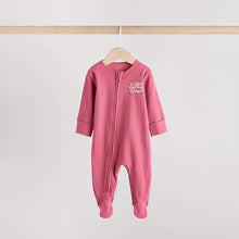 Load image into Gallery viewer, Pink 3 Pack Two Way Zip Baby Sleepsuits (0-18mths)