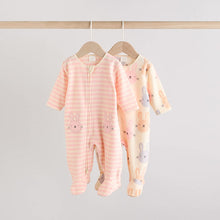 Load image into Gallery viewer, Pink 2 Pack Micro Fleece Two Way Zip Baby Sleepsuits