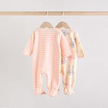 Load image into Gallery viewer, Pink 2 Pack Micro Fleece Two Way Zip Baby Sleepsuits