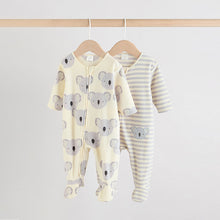 Load image into Gallery viewer, Grey Baby Micro Fleece Two Way Zip Sleepsuits 2 Pack