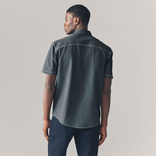 Load image into Gallery viewer, Charcoal Grey Twin Pocket Contrast Stitch Short Sleeve 100% Cotton Shirt