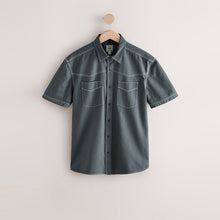 Load image into Gallery viewer, Charcoal Grey Twin Pocket Contrast Stitch Short Sleeve 100% Cotton Shirt