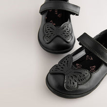 Load image into Gallery viewer, Black Butterfly Leather Mary Jane School Shoes