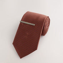 Load image into Gallery viewer, Orange Textured Tie with Tie Clip