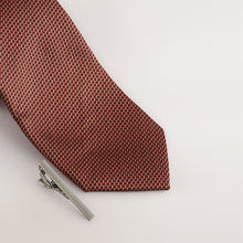 Load image into Gallery viewer, Orange Textured Tie with Tie Clip