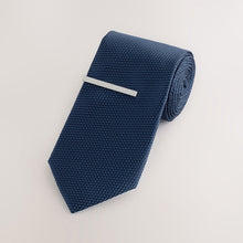 Load image into Gallery viewer, Navy Textured Tie with Tie Clip