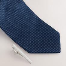 Load image into Gallery viewer, Navy Textured Tie with Tie Clip