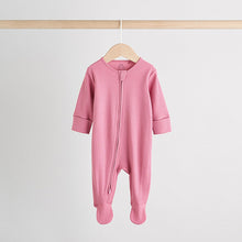 Load image into Gallery viewer, Pink 3 Pack Two Way Zip Baby Sleepsuits (0-18mths)