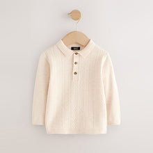 Load image into Gallery viewer, Cream Cable Knit Polo Shirt (3mths-6yrs)