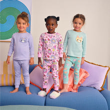 Load image into Gallery viewer, Purple Cat Print Snuggle Pyjamas 3 Pack (3-8yrs)
