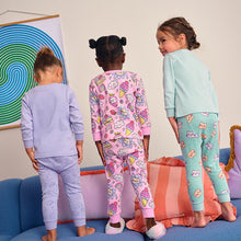Load image into Gallery viewer, Purple Cat Print Snuggle Pyjamas 3 Pack (3-8yrs)