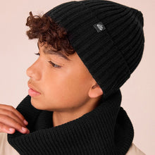 Load image into Gallery viewer, Black Knitted Beanie Hat (1-13yrs)