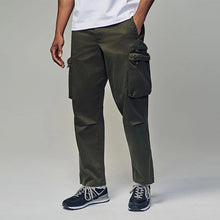 Load image into Gallery viewer, Khaki Green Regular Fit Soft Touch Utility Cargo Trousers