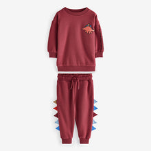 Load image into Gallery viewer, Burgundy Red Dinosaur Spikes Crew Sweatshirt And Joggers Set (3mths-5yrs)