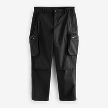 Load image into Gallery viewer, Black Regular Fit Soft Touch Utility Cargo Trousers