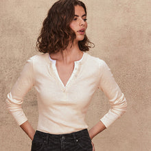 Load image into Gallery viewer, Neutral/Ecru Long Sleeve Double Collar Henley Top