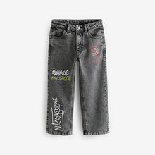 Load image into Gallery viewer, Grey Wide Fit 100% Cotton Graffiti Denim Jeans