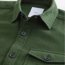 Load image into Gallery viewer, Dark Green Single Pocket Shacket With Wool