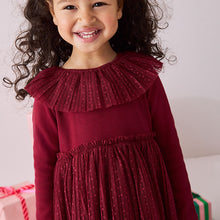 Load image into Gallery viewer, Burgundy Long Sleeve Mesh Dress (3mths-6yrs)