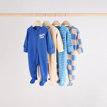 Load image into Gallery viewer, Blue Baby Zipped Sleepsuits 4 Pack