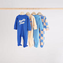 Load image into Gallery viewer, Blue Baby Zipped Sleepsuits 4 Pack