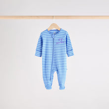 Load image into Gallery viewer, Blue Baby Zipped Sleepsuits 4 Pack