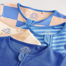 Load image into Gallery viewer, Blue Baby Zipped Sleepsuits 4 Pack