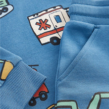 Load image into Gallery viewer, Blue Vehicles All-Over Print Character Sweatshirt and Joggers Set (3mths-5yrs)