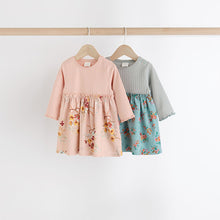 Load image into Gallery viewer, Pink/Blue Floral Baby Jersey Dresses 2 Pack