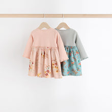 Load image into Gallery viewer, Pink/Blue Floral Baby Jersey Dresses 2 Pack