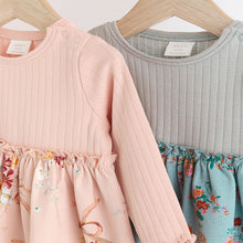 Load image into Gallery viewer, Pink/Blue Floral Baby Jersey Dresses 2 Pack