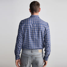 Load image into Gallery viewer, Navy Blue/Ecru White 100% Cotton Signature Brushed Flannel Check Long Sleeve Oxford Shirt