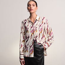 Load image into Gallery viewer, Ecru/Purple Swirl Print Long Sleeve Button Down Shirt