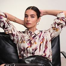 Load image into Gallery viewer, Ecru/Purple Swirl Print Long Sleeve Button Down Shirt
