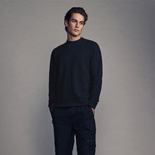 Load image into Gallery viewer, Navy Blue Long Sleeves Waffle Texture Crew 100% Cotton T-Shirt