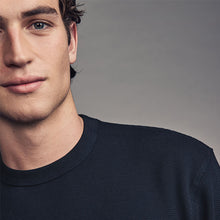 Load image into Gallery viewer, Navy Blue Long Sleeves Waffle Texture Crew 100% Cotton T-Shirt
