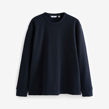 Load image into Gallery viewer, Navy Blue Long Sleeves Waffle Texture Crew 100% Cotton T-Shirt