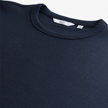 Load image into Gallery viewer, Navy Blue Long Sleeves Waffle Texture Crew 100% Cotton T-Shirt
